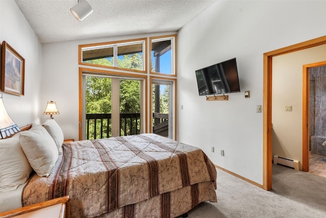 203 Creekside Dr Unit 201, Frisco, CO 80443 - carpeted bedroom with baseboard heating, access to outside, and a textured ceiling