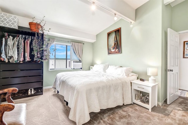 471 Enterprise St Unit C, Hayden, CO 81639 - bedroom featuring track lighting, carpet floors, cooling unit, lofted ceiling, and baseboards