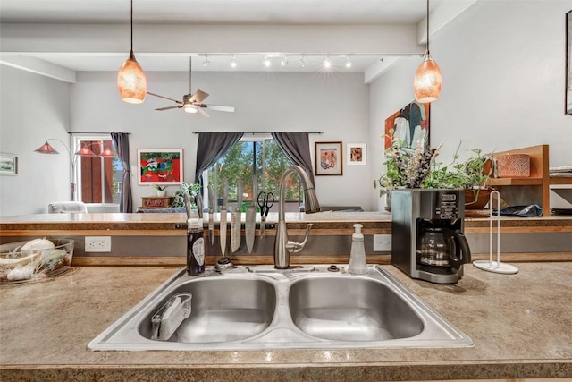 471 Enterprise St Unit C, Hayden, CO 81639 - kitchen with a ceiling fan, decorative light fixtures, and lofted ceiling