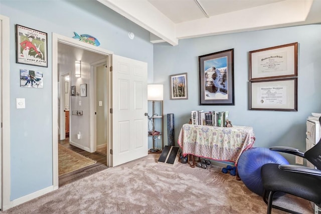 471 Enterprise St Unit C, Hayden, CO 81639 - bedroom with beamed ceiling and carpet flooring