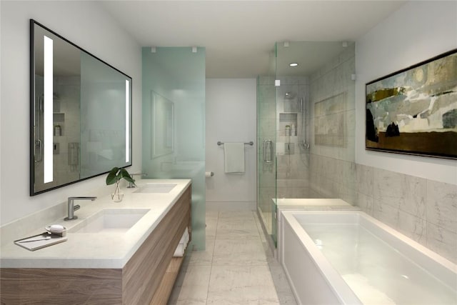 75 Hunki Dori Ct Unit W403, Keystone, CO 80435 - full bath with a garden tub, marble finish floor, a sink, and a shower stall