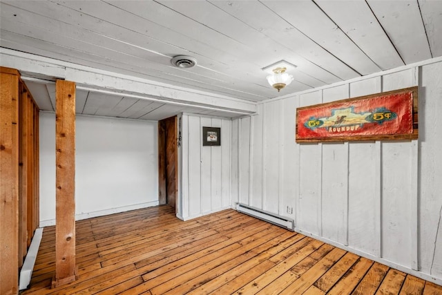 27845 County Road 41a, Steamboat Springs, CO 80487 - empty room with a baseboard heating unit, hardwood / wood-style flooring, wooden ceiling, and wooden walls
