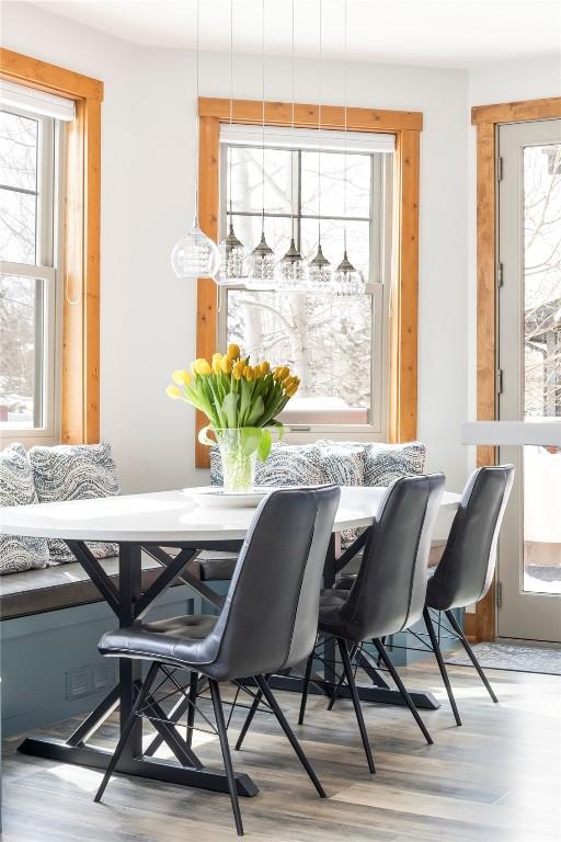 186 Rachel Ln, Breckenridge, CO 80424 - dining space with plenty of natural light and wood finished floors