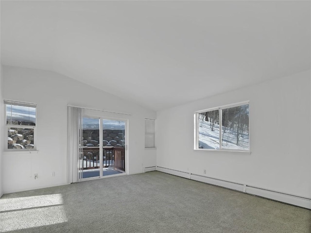662 Alpine Rd, Dillon, CO 80435 - empty room featuring vaulted ceiling, baseboard heating, and carpet floors