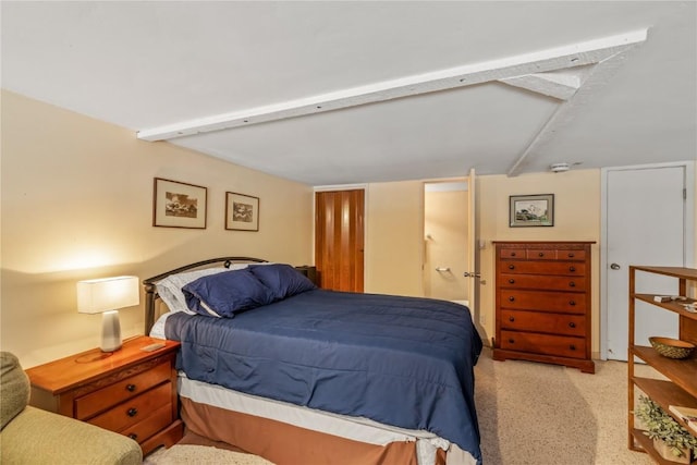 bedroom with light carpet