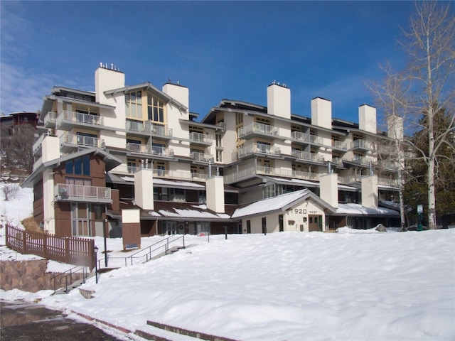 view of snow covered building