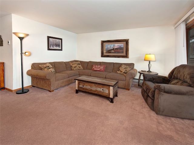 living room featuring light colored carpet