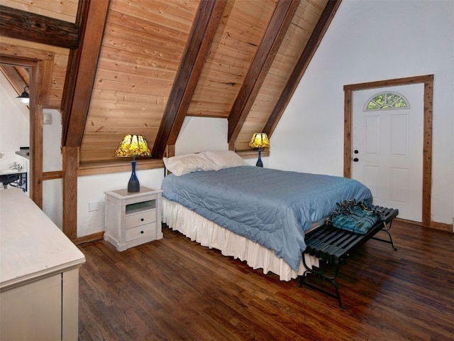 12715 E State Highway 82, Twin Lakes, CO 81251 - bedroom featuring wood ceiling, dark wood-style floors, and baseboards