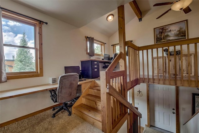 196 Vail Cir, Dillon, CO 80435 - office space with ceiling fan, carpet, and vaulted ceiling
