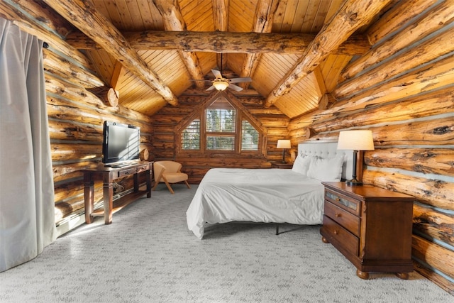 878 American Way, Breckenridge, CO 80424 - carpeted bedroom with lofted ceiling with beams, wooden ceiling, and rustic walls