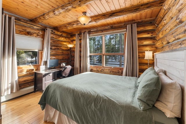 878 American Way, Breckenridge, CO 80424 - bedroom with rustic walls, beam ceiling, wooden ceiling, and multiple windows