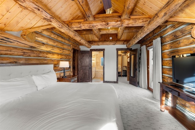 878 American Way, Breckenridge, CO 80424 - unfurnished bedroom with light colored carpet, wooden ceiling, log walls, and lofted ceiling with beams