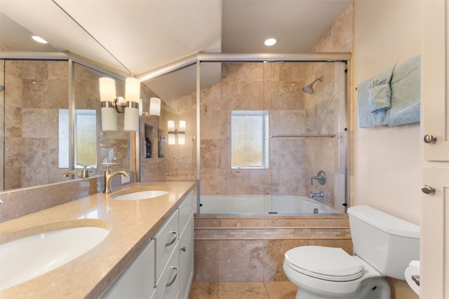 878 American Way, Breckenridge, CO 80424 - bathroom featuring toilet, a sink, double vanity, and tiled shower / bath