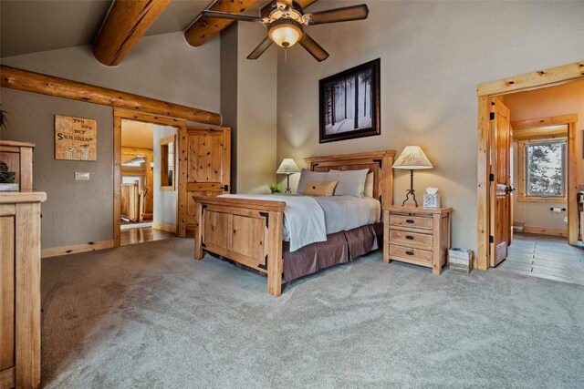 107 Primrose Pl, Frisco, CO 80443 - carpeted bedroom with ceiling fan and vaulted ceiling with beams