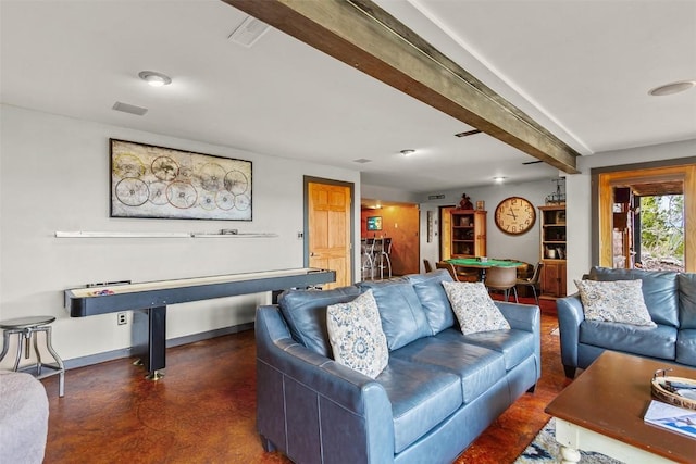 651 Lamb Mountain Rd, Fairplay, CO 80440 - living room featuring finished concrete floors and beam ceiling