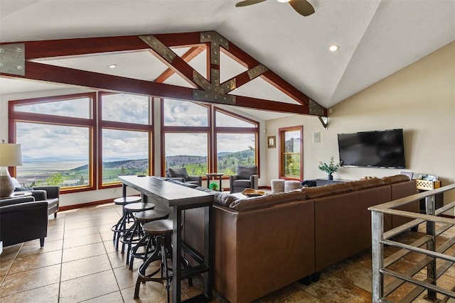 651 Lamb Mountain Rd, Fairplay, CO 80440 - living area featuring lofted ceiling and a ceiling fan
