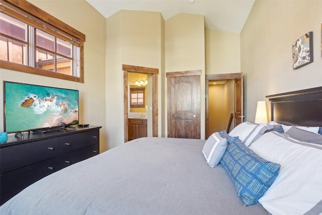 0050 County Road 1293 Unit B, Silverthorne, CO 80498 - bedroom with high vaulted ceiling and ensuite bathroom