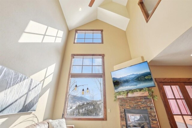 0050 County Road 1293 Unit B, Silverthorne, CO 80498 - interior details with a fireplace and a ceiling fan