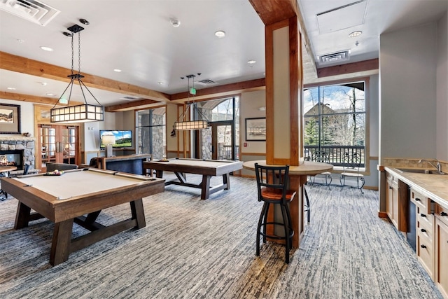 playroom with visible vents and billiards