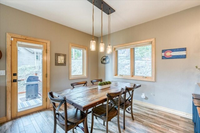 1813 Stellar Dr Unit 1813, Silverthorne, CO 80498 - dining space with baseboards, plenty of natural light, and light wood-style floors