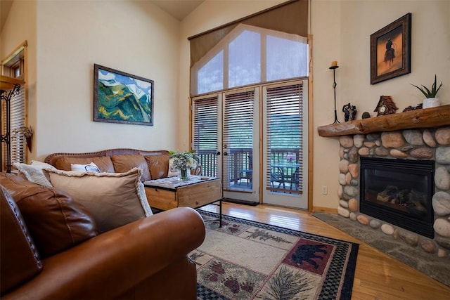 631 Parkview Dr, Steamboat Springs, CO 80487 - living area featuring hardwood / wood-style floors and a fireplace