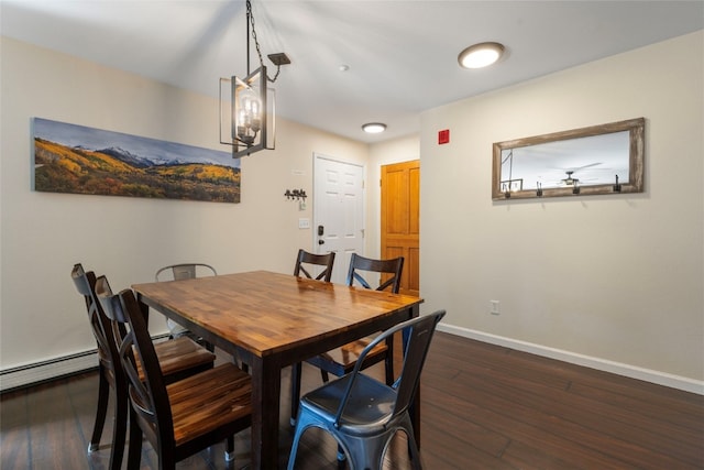 dining space with baseboards and dark wood-style floors