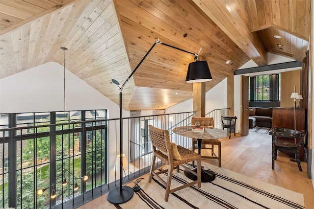628 Independence Rd, Keystone, CO 80435 - interior space featuring vaulted ceiling, wood ceiling, and light wood finished floors