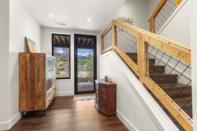 581 Fairview Blvd, Breckenridge, CO 80424 - foyer with baseboards, dark wood-type flooring, recessed lighting, and stairway