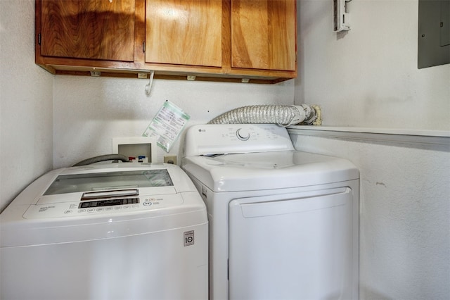 526 Sharps Way, Como, CO 80456 - laundry area featuring cabinet space, electric panel, and washing machine and clothes dryer