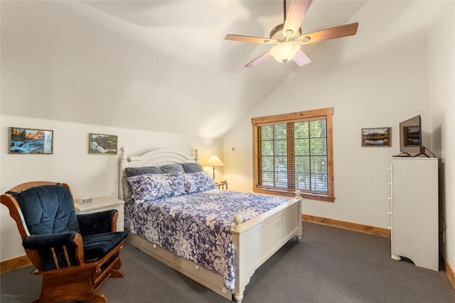50 Cooney Ct, Blue River, CO 80424 - bedroom with dark carpet, vaulted ceiling, and ceiling fan