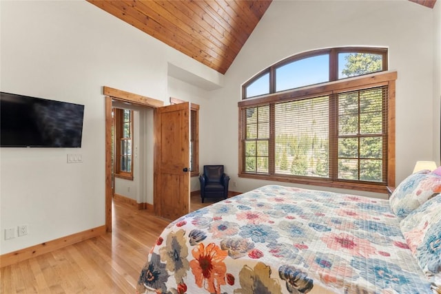 50 Cooney Ct, Blue River, CO 80424 - bedroom featuring multiple windows, light wood-style flooring, wooden ceiling, and high vaulted ceiling
