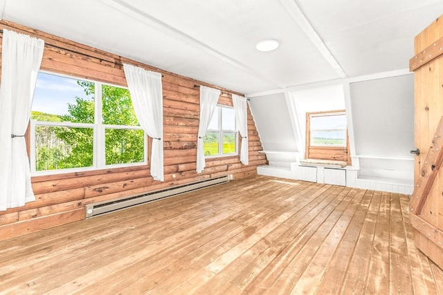 30955 Whitecotton Ct, Steamboat Springs, CO 80487 - additional living space with a baseboard heating unit, wood-type flooring, and log walls