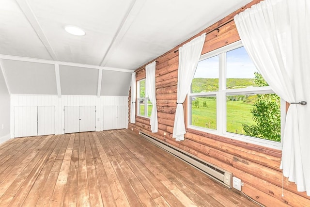 30955 Whitecotton Ct, Steamboat Springs, CO 80487 - additional living space with baseboard heating, log walls, and wood-type flooring