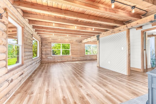 30955 Whitecotton Ct, Steamboat Springs, CO 80487 - unfurnished living room with wood ceiling with exposed beams and light wood finished floors