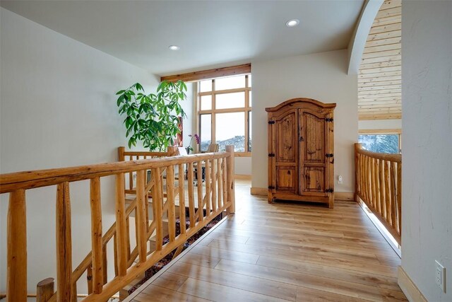 1064 Steamboat Blvd, Steamboat Springs, CO 80487 - corridor featuring recessed lighting, light wood-style floors, and an upstairs landing