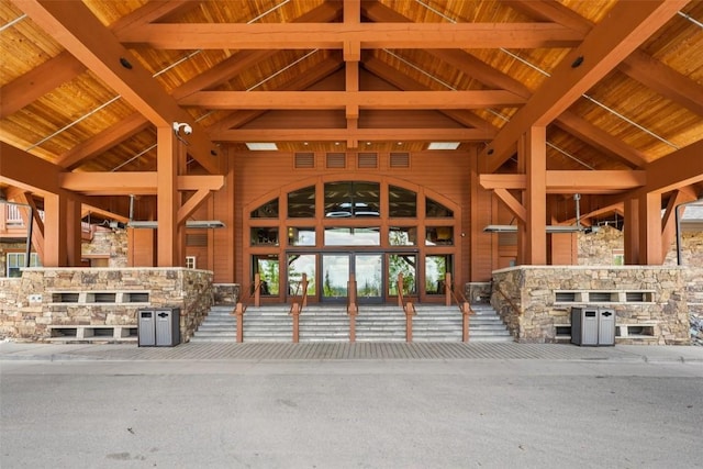 1521 Ski Hill Rd Unit 8312, Breckenridge, CO 80424 - miscellaneous room featuring high vaulted ceiling and a wooden ceiling with exposed beams