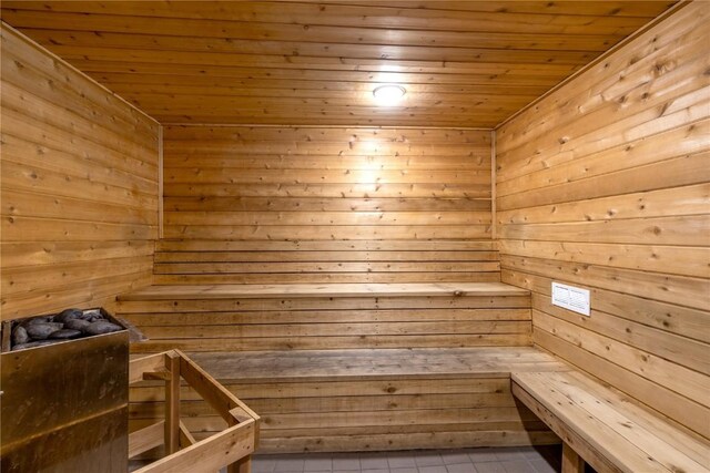 91200 Ryan Gulch Rd Unit 91222, Silverthorne, CO 80498 - sauna with wood ceiling, wooden walls, and tile patterned flooring