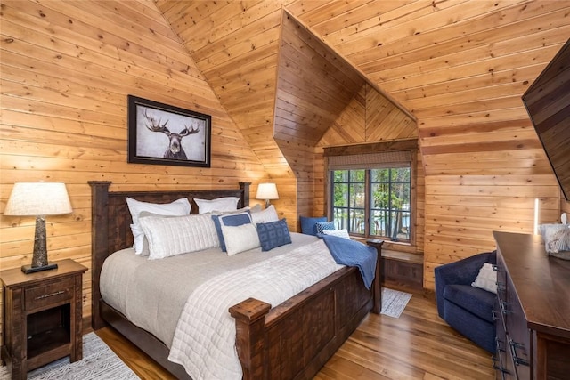 486 Sage Creek Canyon Dr, Silverthorne, CO 80498 - bedroom featuring wooden walls, vaulted ceiling, wood finished floors, and wood ceiling