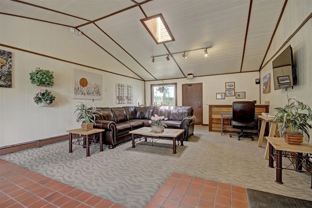 8500 Ryan Gulch Rd Unit G2, Wildernest, CO 80498 - carpeted living room with vaulted ceiling, a desk, and rail lighting