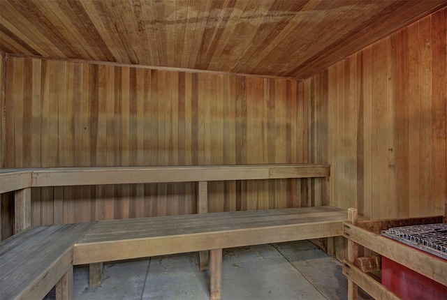 8500 Ryan Gulch Rd Unit G2, Wildernest, CO 80498 - sauna / steam room with wooden ceiling, concrete flooring, and wooden walls