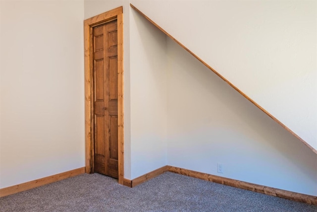 additional living space with baseboards and carpet