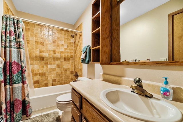 91200 Ryan Gulch Rd Unit 91223, Silverthorne, CO 80498 - full bathroom with toilet, shower / bath combo with shower curtain, vanity, and tile patterned floors