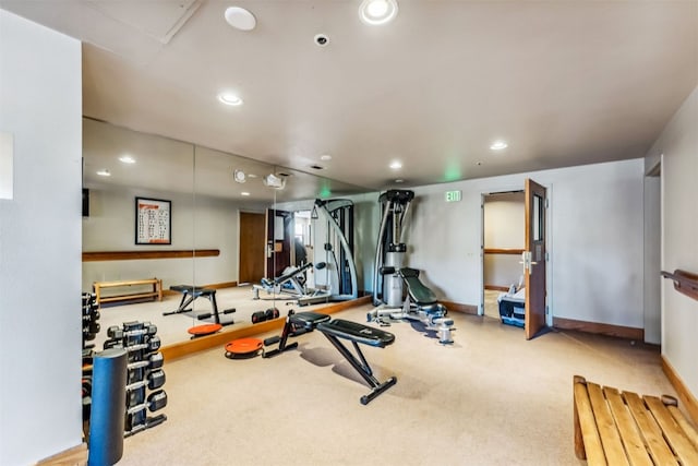 exercise room featuring carpet flooring