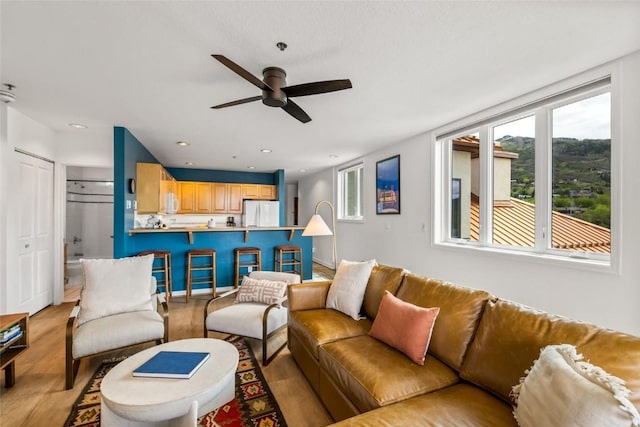 2700 Eagleridge Dr Unit N31, Steamboat Springs, CO 80487 - living room with ceiling fan, light wood-style floors, and recessed lighting
