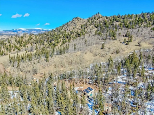972 N Quarter Horse Rd, Jefferson, CO 80456 - drone / aerial view featuring a mountain view and a wooded view