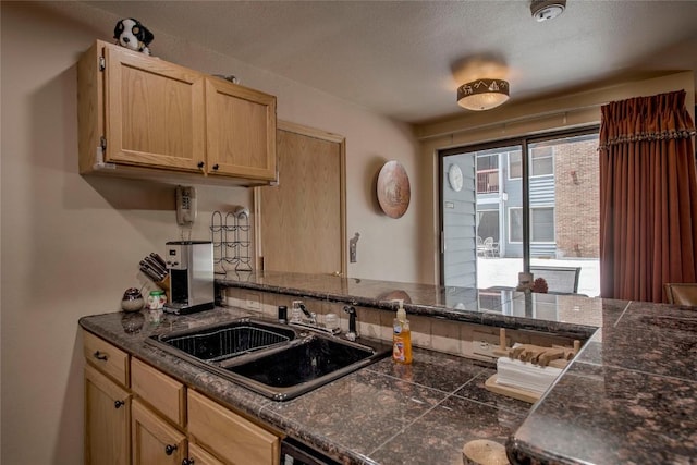 100 S Park Ave Unit E113, Breckenridge, CO 80424 - kitchen with light brown cabinets, tile counters, and decorative backsplash