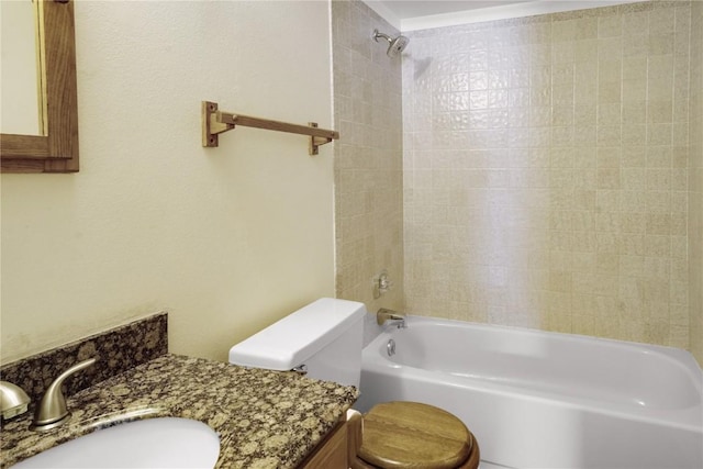 full bathroom with shower / bathtub combination, vanity, and toilet