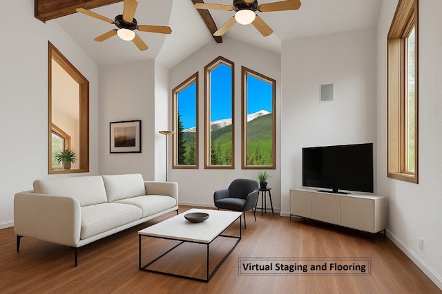322 Davis Ct, Breckenridge, CO 80424 - living room featuring a ceiling fan, wood finished floors, and plenty of natural light