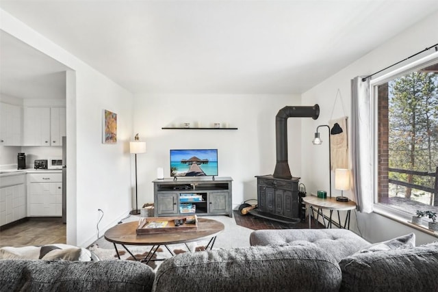180 Evergreen Rd Unit 102, Dillon, CO 80435 - living room with a wood stove