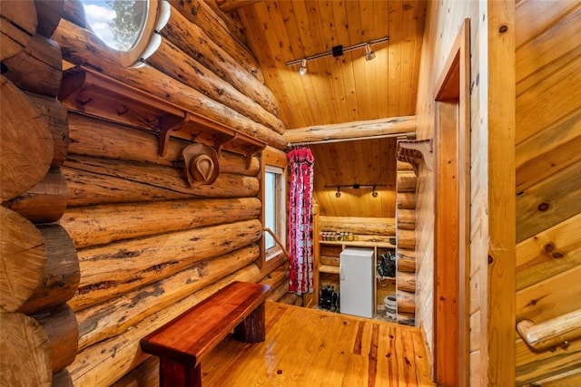 33000 Maricopa Trl, Oak Creek, CO 80467 - relaxing sauna with wood ceiling, log walls, and wood finished floors